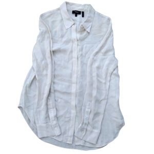 Theory White Silk Button Down Top Blouse Size Large